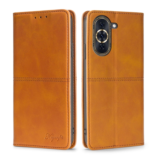 

For Huawei Nova 10 Pro Cow Texture Magnetic Horizontal Flip Leather Phone Case(Light Brown)