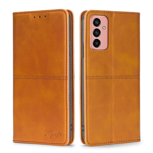 

For Samsung Galaxy M13 Cow Texture Magnetic Horizontal Flip Leather Phone Case(Light Brown)