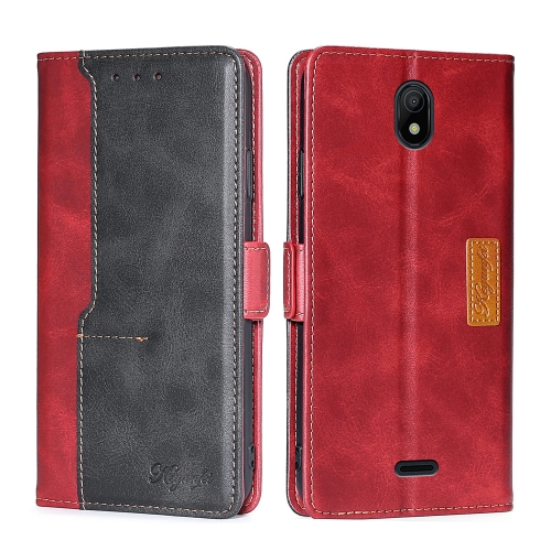 

For Nokia C100 Contrast Color Side Buckle Leather Phone Case(Red+Black)