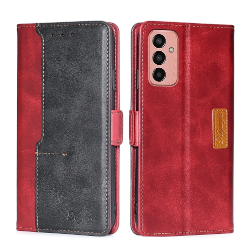 

For Samsung Galaxy M13 Contrast Color Side Buckle Leather Phone Case(Red+Black)