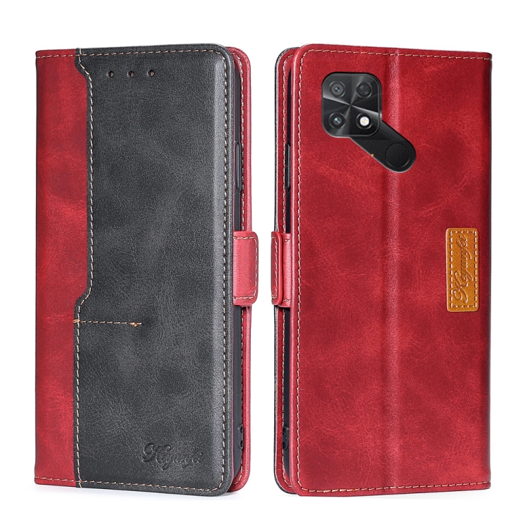 

For Xiaomi Poco C40 Contrast Color Side Buckle Leather Phone Case(Red+Black)