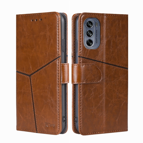 

For Motorola Moto G62 5G Geometric Stitching Horizontal Flip Leather Phone Case(Light Brown)