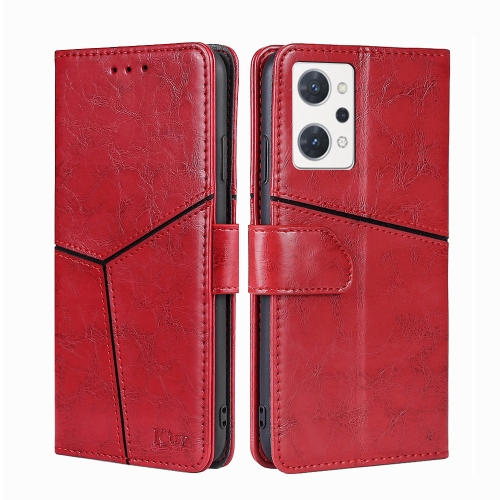 

For OPPO Reno7 A JP Version Geometric Stitching Horizontal Flip Leather Phone Case(Red)