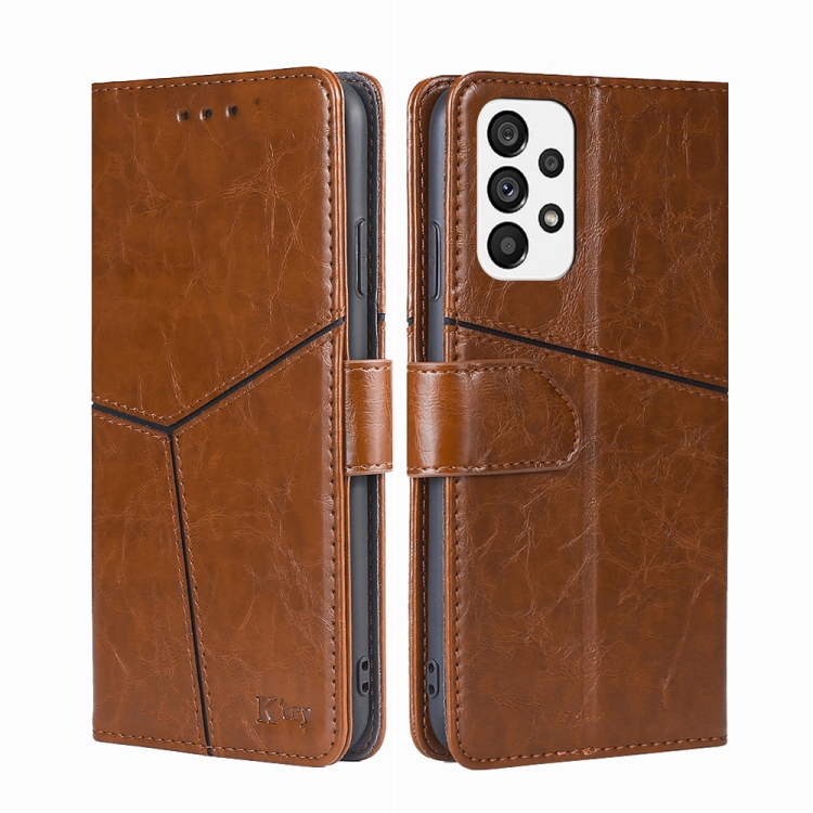 

For Samsung Galaxy A73 5G Geometric Stitching Horizontal Flip Leather Phone Case(Light Brown)