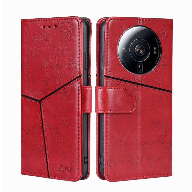 

For Xiaomi 12S Ultra Geometric Stitching Horizontal Flip Leather Phone Case(Red)