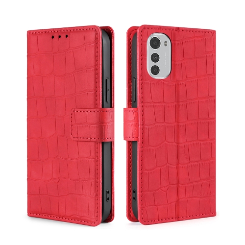 

For Motorola Moto E32 4G Skin Feel Crocodile Magnetic Clasp Leather Phone Case(Red)