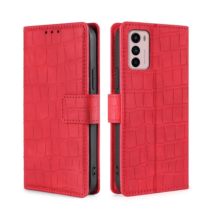 

For Motorola Moto G42 4G Skin Feel Crocodile Magnetic Clasp Leather Phone Case(Red)