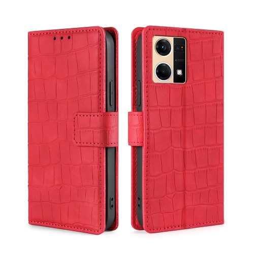 

For OPPO Reno7 4G/F21 Pro 4G Skin Feel Crocodile Magnetic Clasp Leather Phone Case(Red)