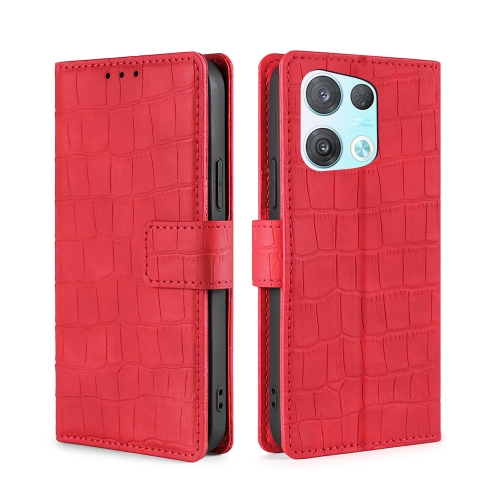 

For OPPO Reno8 Pro 5G Skin Feel Crocodile Magnetic Clasp Leather Phone Case(Red)