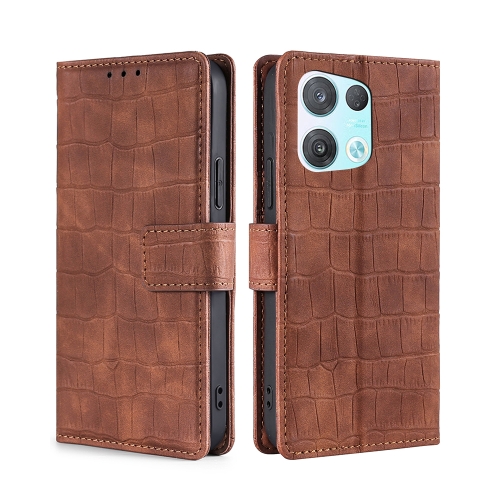 

For OPPO Reno8 Pro 5G Skin Feel Crocodile Magnetic Clasp Leather Phone Case(Brown)