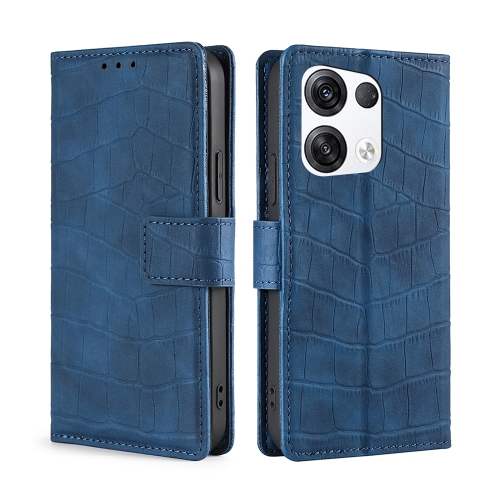 

For OPPO Reno8 Pro+ 5G Skin Feel Crocodile Magnetic Clasp Leather Phone Case(Blue)