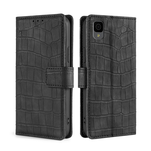 

For TCL 30Z T602DL Skin Feel Crocodile Magnetic Clasp Leather Phone Case(Black)