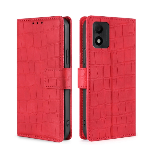 

For TCL 303 Skin Feel Crocodile Magnetic Clasp Leather Phone Case(Red)