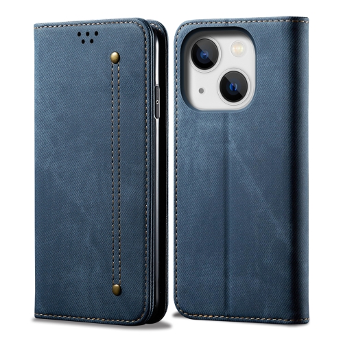 

For iPhone 14 Plus Denim Texture Casual Style Leather Phone Case (Blue)