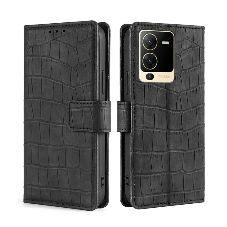 

For vivo S15 5G Skin Feel Crocodile Magnetic Clasp Leather Phone Case(Black)