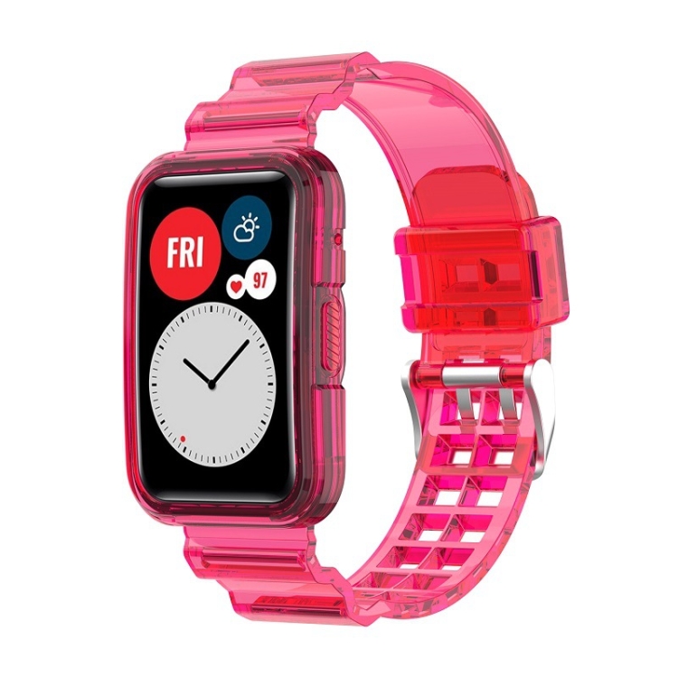 

For Huawei Watch Fit 2 Integrated Transparent Silicone Watch Band(Transparent Rose Red)