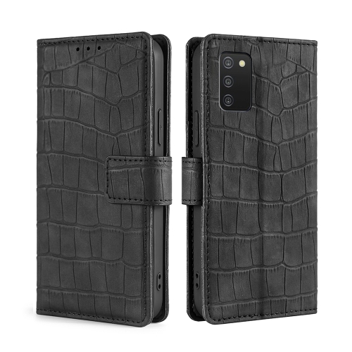 

For Samsung Galaxy A03s 165.85mm US Version Skin Feel Crocodile Magnetic Clasp Leather Phone Case(Black)