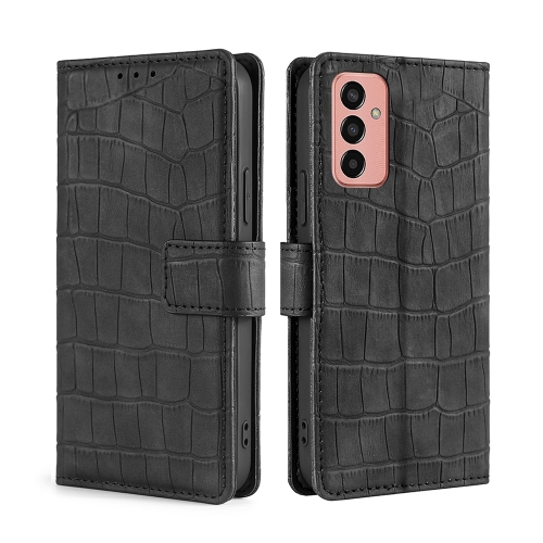 

For Samsung Galaxy M13 Skin Feel Crocodile Magnetic Clasp Leather Phone Case(Black)