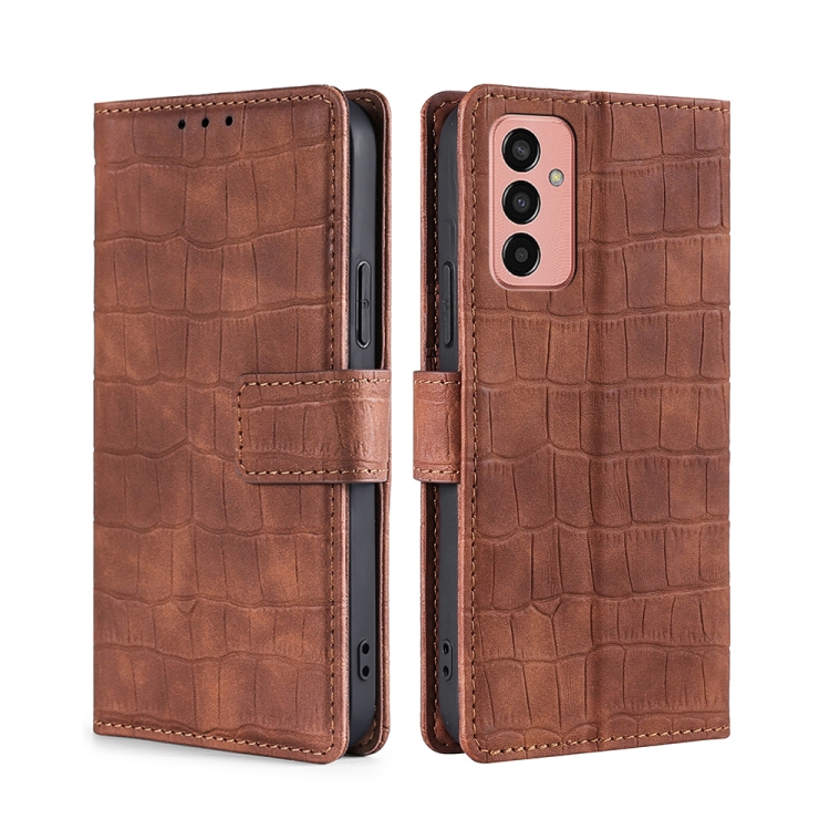 

For Samsung Galaxy M13 Skin Feel Crocodile Magnetic Clasp Leather Phone Case(Brown)