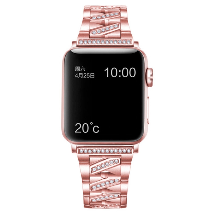 

Diamond Metal Watch Band For Apple Watch Series 7 45mm / 6&SE&5&4 44mm / 3&2&1 42mm(Pink)