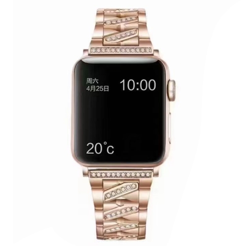 

Diamond Metal Watch Band For Apple Watch Series 8&7 41mm / SE 2&6&SE&5&4 40mm / 3&2&1 38mm(Rose Gold)