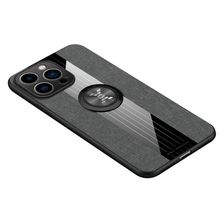 

For iPhone 14 Pro Max XINLI Stitching Cloth Textue Ring Holder TPU Case (Grey)