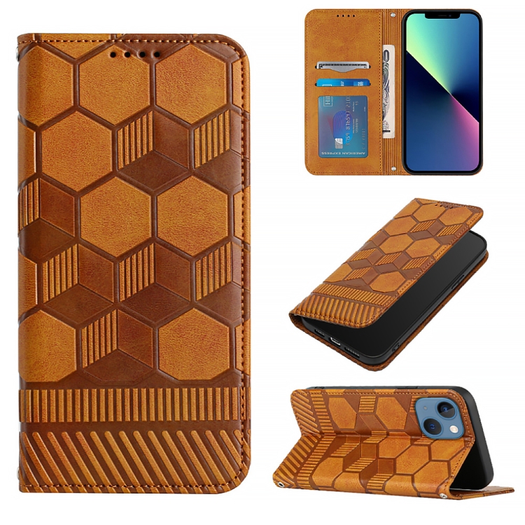 

Football Texture Magnetic Leather Flip Phone Case For iPhone 14(Khaki)