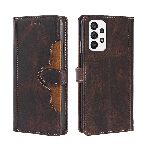 

For Samsung Galaxy A73 5G Skin Feel Magnetic Buckle Leather Phone Case(Brown)
