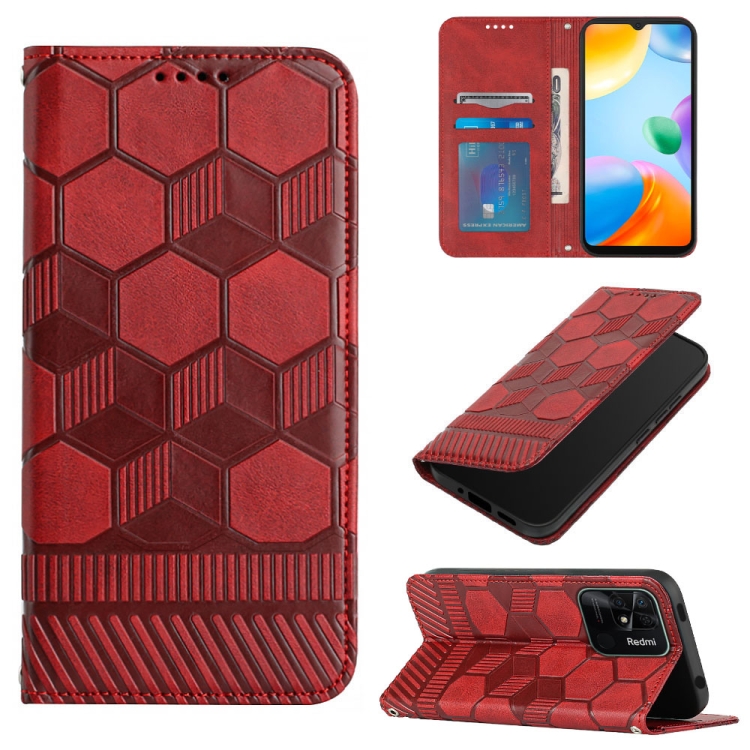 

For Xiaomi Redmi 10C / 10 India Football Texture Magnetic Leather Flip Phone Case(Red)
