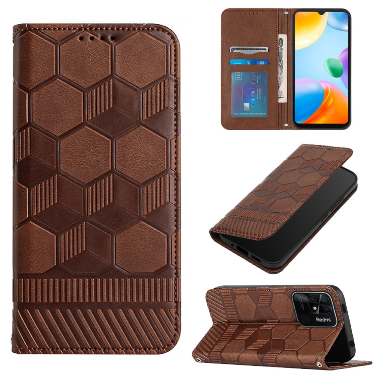 

For Xiaomi Redmi 10A Football Texture Magnetic Leather Flip Phone Case(Brown)