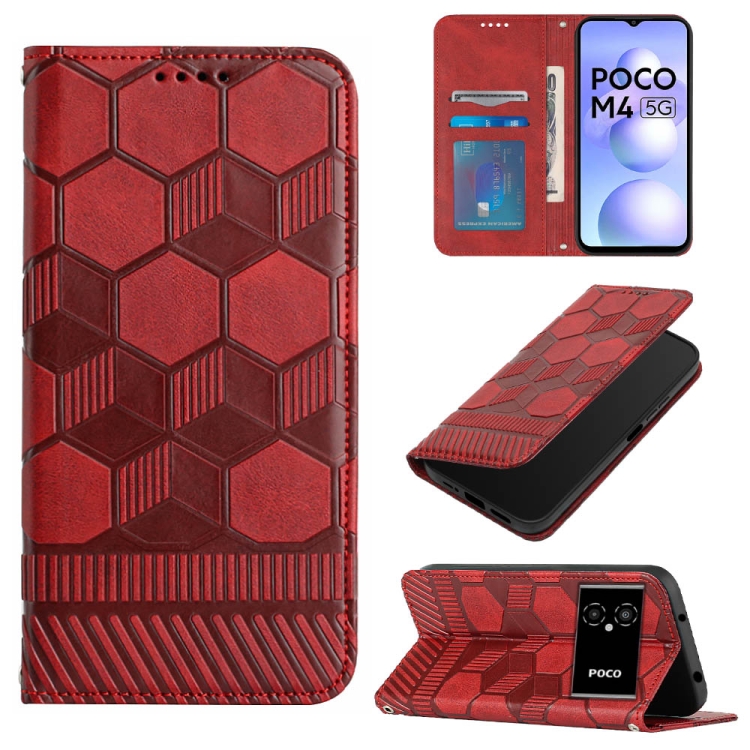 

For Xiaomi Poco M4 5G Football Texture Magnetic Leather Flip Phone Case(Red)
