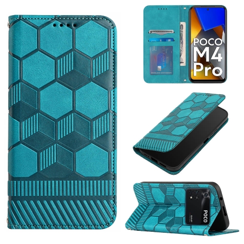 

For Xiaomi Poco M4 Pro 4G Football Texture Magnetic Leather Flip Phone Case(Light Blue)