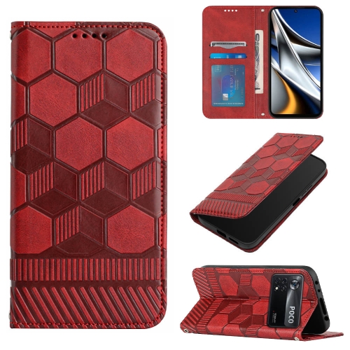 

For Xiaomi Poco M4 Pro 5G Football Texture Magnetic Leather Flip Phone Case(Red)