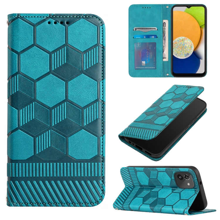 

For Samsung Galaxy A03 166mm Football Texture Magnetic Leather Flip Phone Case(Light Blue)