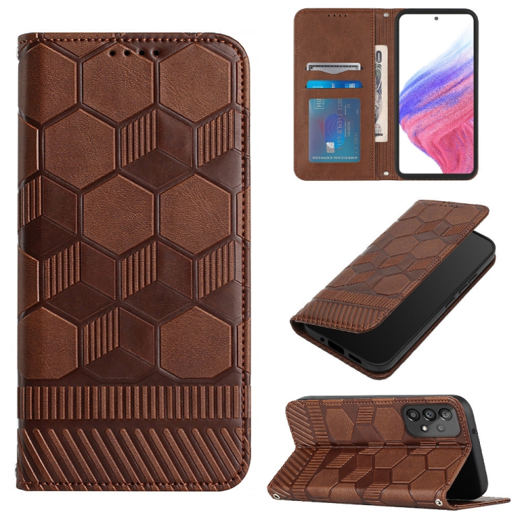

For Samsung Galaxy A73 5G Football Texture Magnetic Leather Flip Phone Case(Brown)