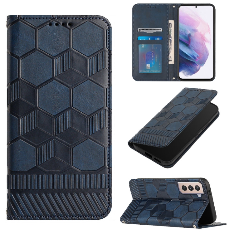 

For Samsung Galaxy S21+ 5G Football Texture Magnetic Leather Flip Phone Case(Dark Blue)