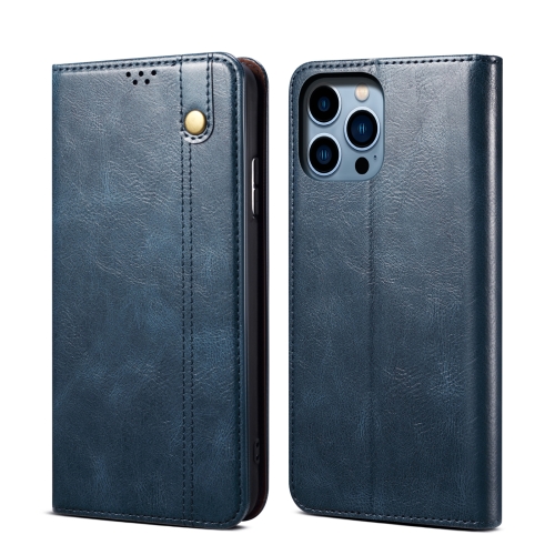 

Simple Wax Crazy Horse Texture Horizontal Flip Leather Case For iPhone 14 Pro Max(Navy Blue)