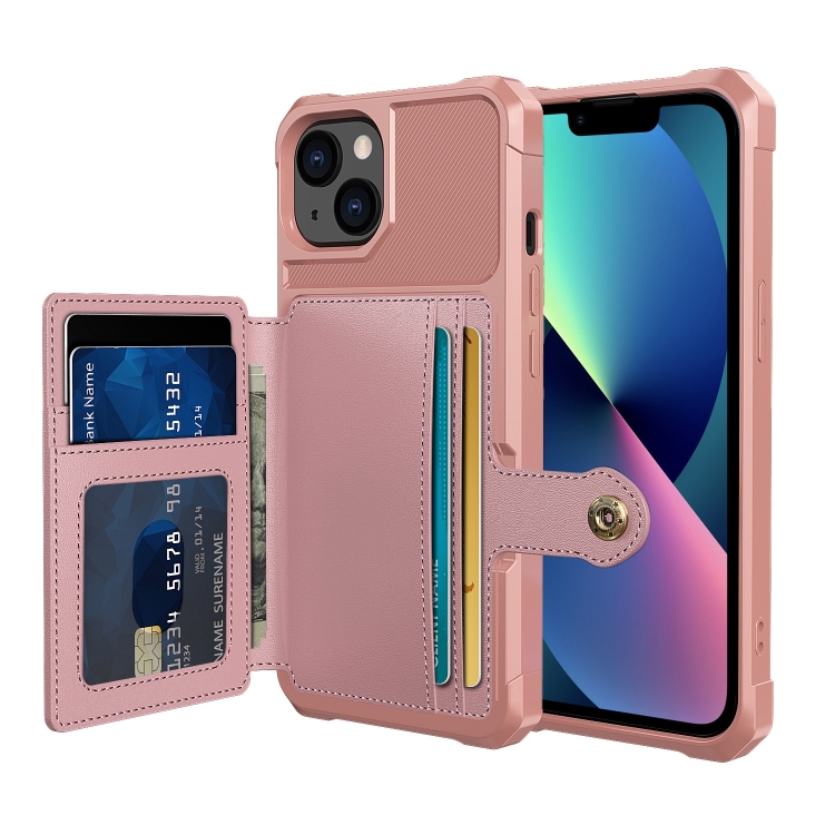 

For iPhone 14 Magnetic Wallet Card Bag Leather Phone Case (Rose Gold)