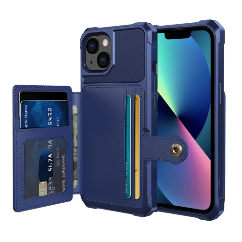 

For iPhone 14 Magnetic Wallet Card Bag Leather Phone Case (Navy Blue)