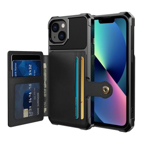 

For iPhone 14 Plus Magnetic Wallet Card Bag Leather Phone Case (Black)