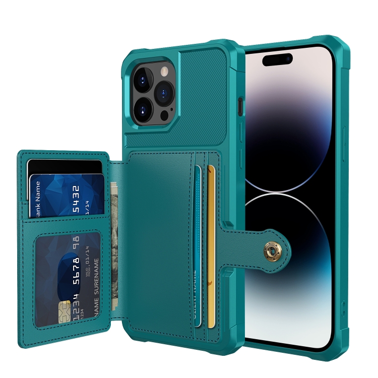 

For iPhone 14 Pro Magnetic Wallet Card Bag Leather Phone Case(Cyan)