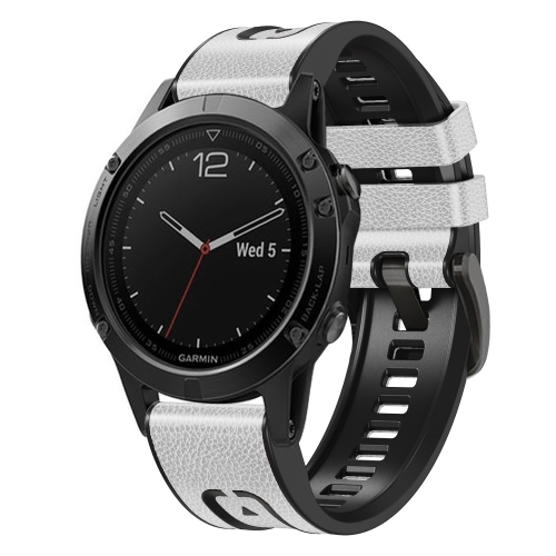 

For Garmin Fenix 7X Silicone + Leather Quick Release Watch Band(White)