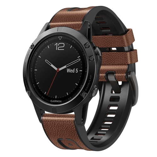 

For Garmin Fenix 7X Silicone + Leather Quick Release Watch Band(Brown)