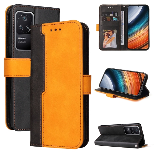 

For Xiaomi Redmi K40S / Poco F4 Stitching-color Leather Phone Case(Orange)