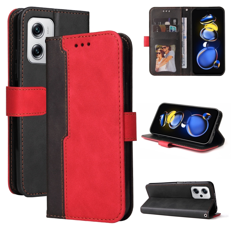

For Xiaomi Redmi Note 11T Pro/Poco X4 GT Stitching-color Leather Phone Case(Red)