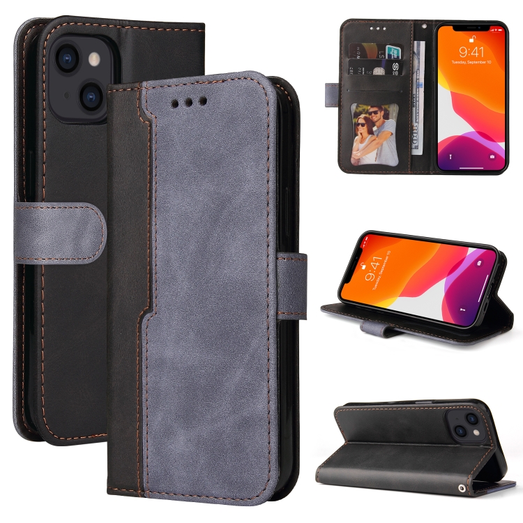 

For iPhone 14 Stitching-color Leather Phone Case (Grey)