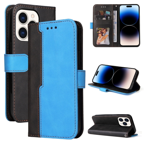 

For iPhone 14 Pro Stitching-color Leather Phone Case(Blue)