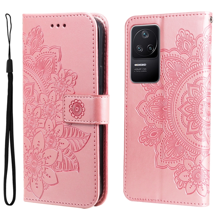 

For Xiaomi Redmi K40S / Poco F4 7-petal Flowers Embossing Leather Case(Rose Gold)