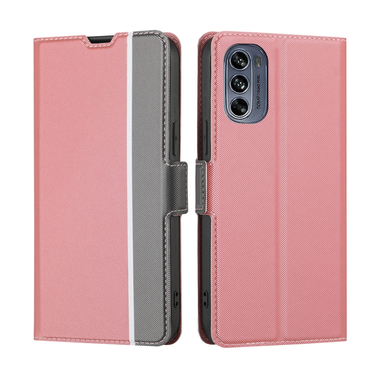 

For Motorola Moto G62 5G Twill Texture Side Button Leather Phone Case(Pink)
