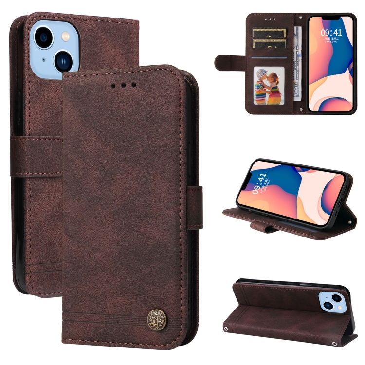 

For iPhone 14 Plus Skin Feel Life Tree Leather Case (Brown)